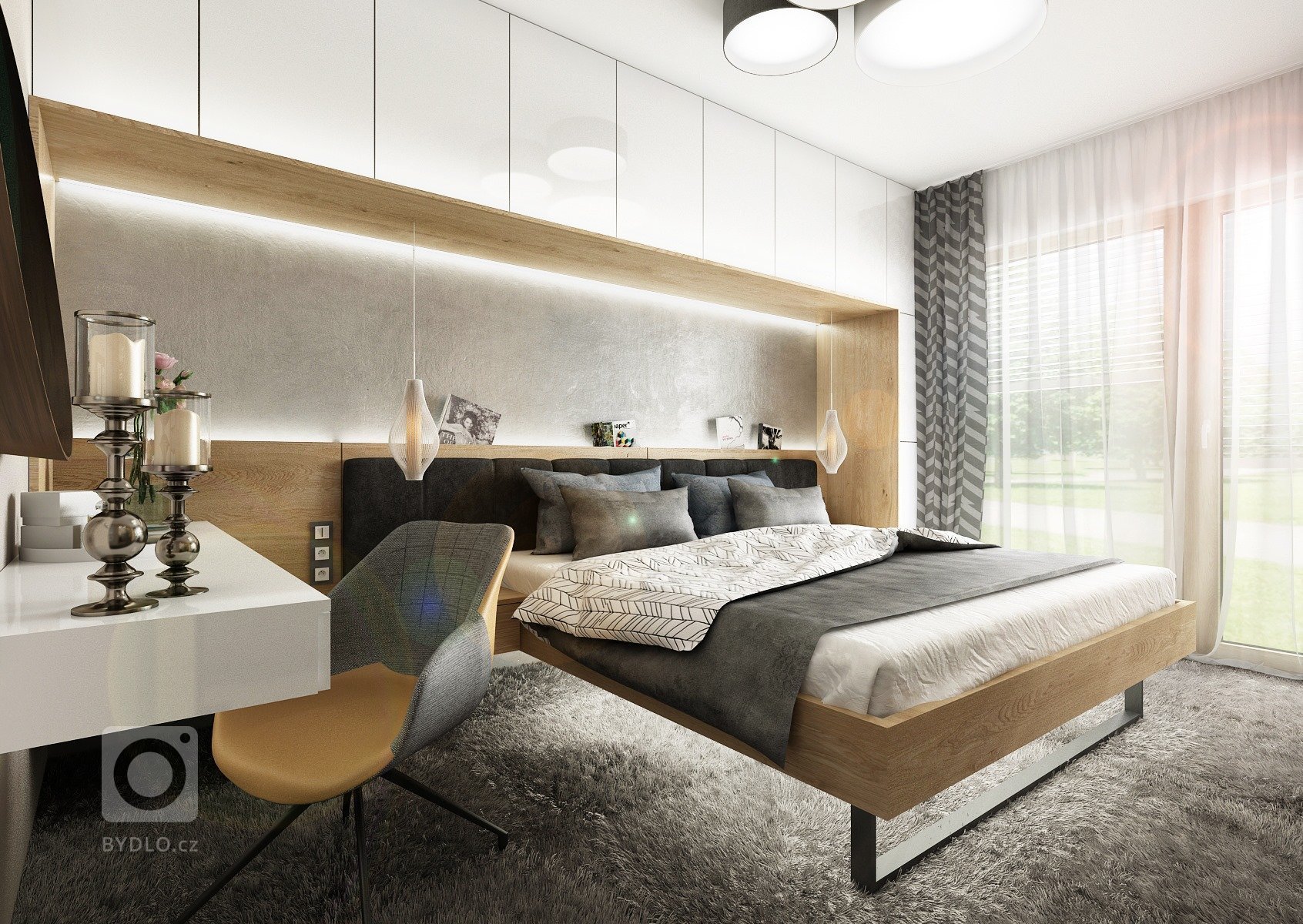 Byt o rozloze 125 m2, v posledním patře nového bytového domu. Materiál přírodního dubu a bílého laku ve vysokém lesku prostupuje celým bytem, doplňuje ho módní…