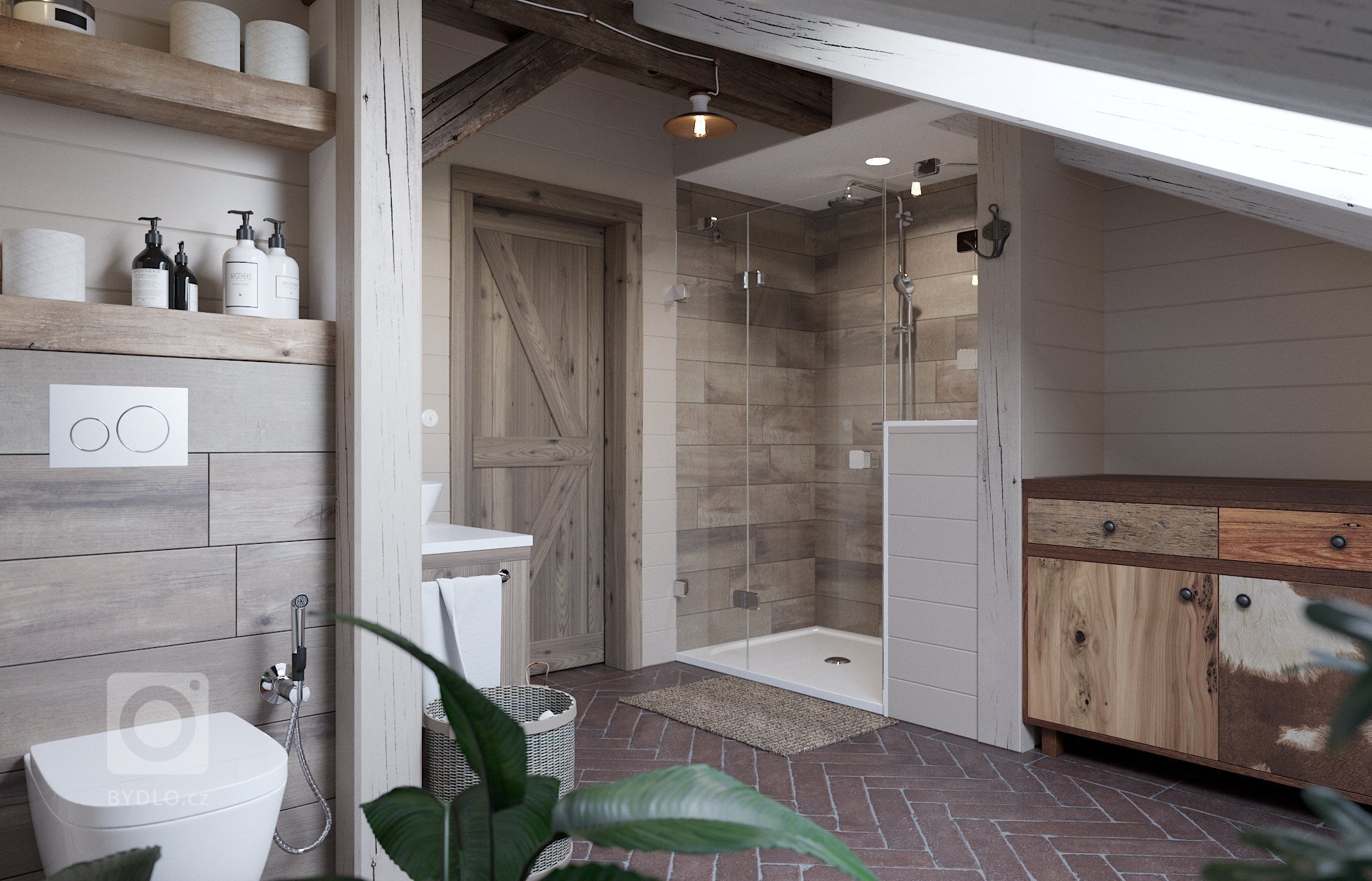 Architektonický návrh dětského pokoje s vlastní koupelnou.
