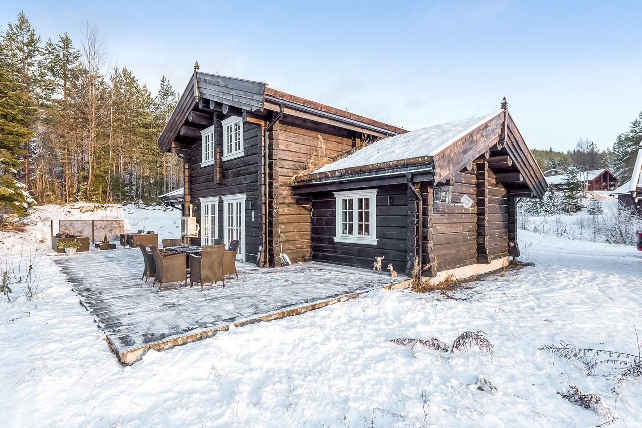 Norská chata s výhledem na lesy