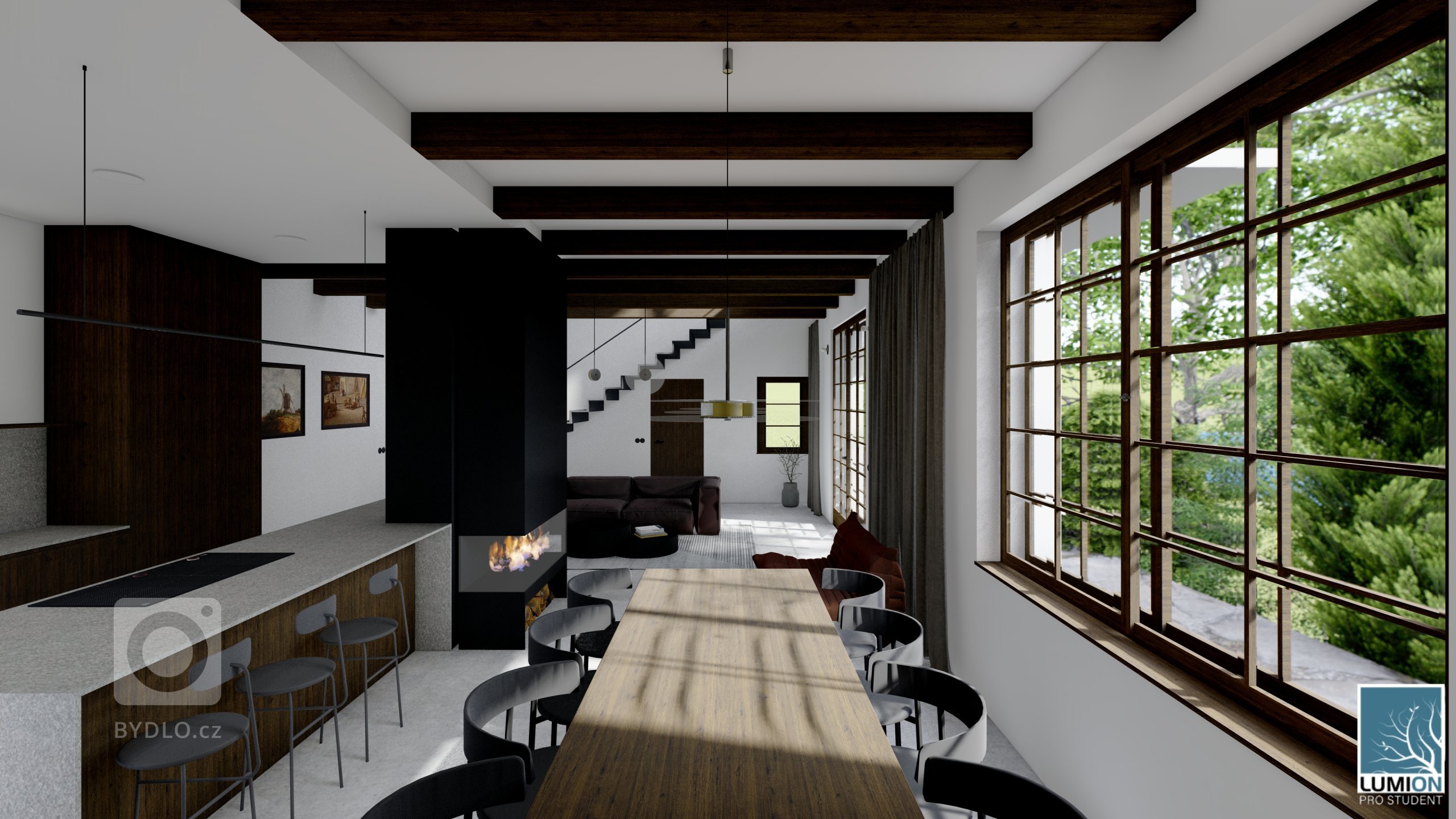 Koncept interiéru rekreační chaty v Černých Budech v Sázavě je založený na kontrastech a kvalitních materiálech. Světlé omítky jsou doplněny tmavou dřevěnou…