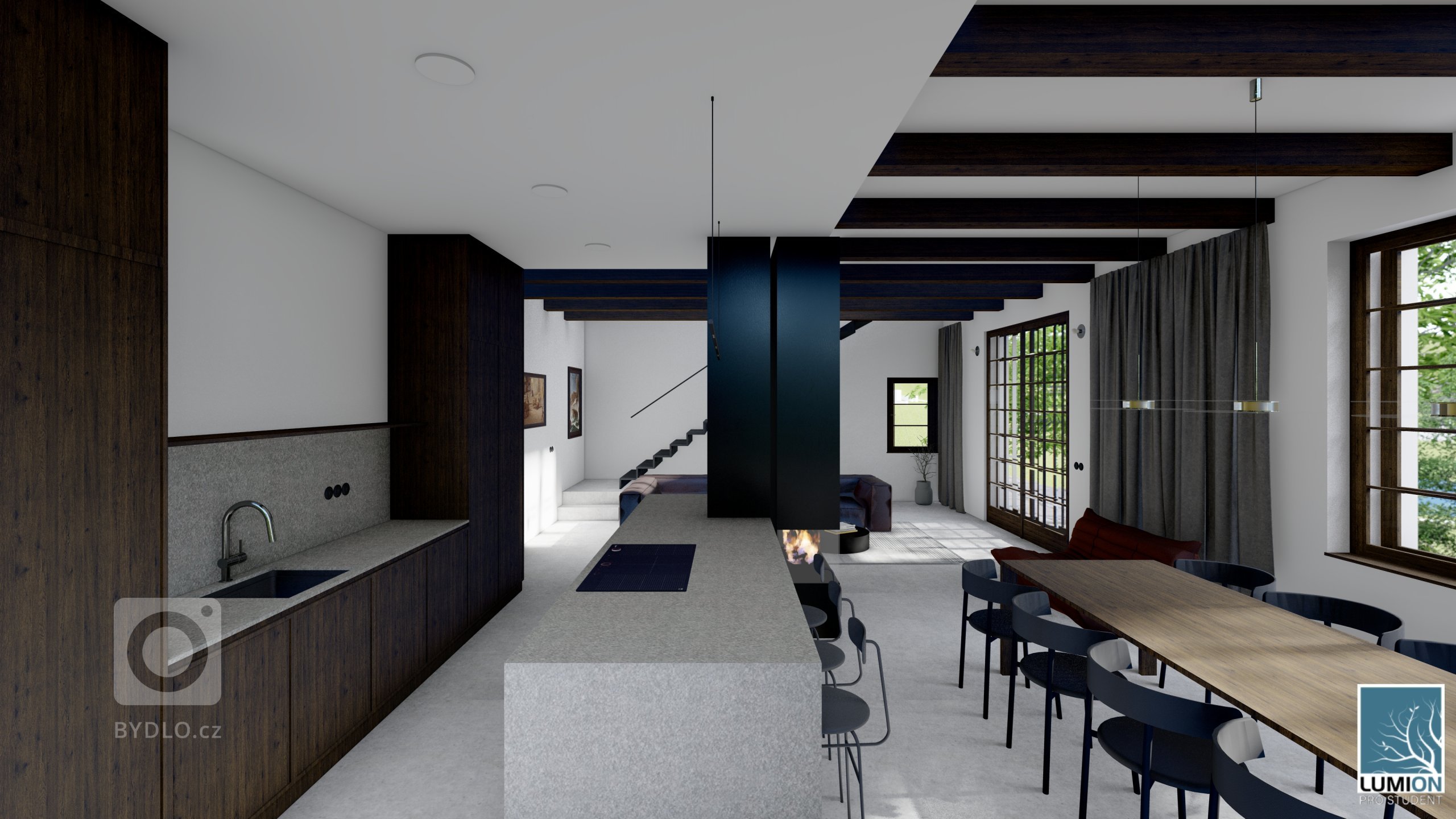Koncept interiéru rekreační chaty v Černých Budech v Sázavě je založený na kontrastech a kvalitních materiálech. Světlé omítky jsou doplněny tmavou dřevěnou…