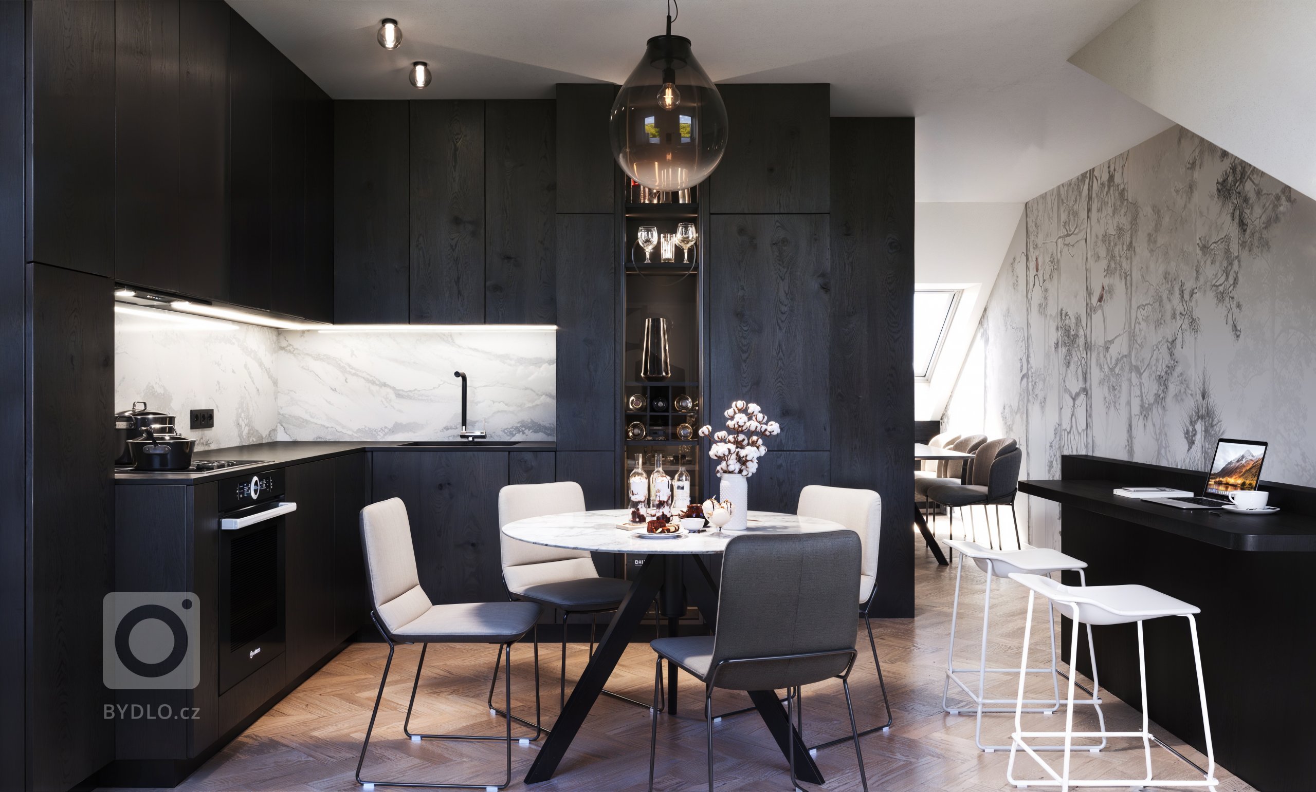 Tento projekt v Křižíkově ulici představuje elegantní podkrovní interiér, který kombinuje moderní design s přírodním nádechem. Prostor je zalitý přirozeným…