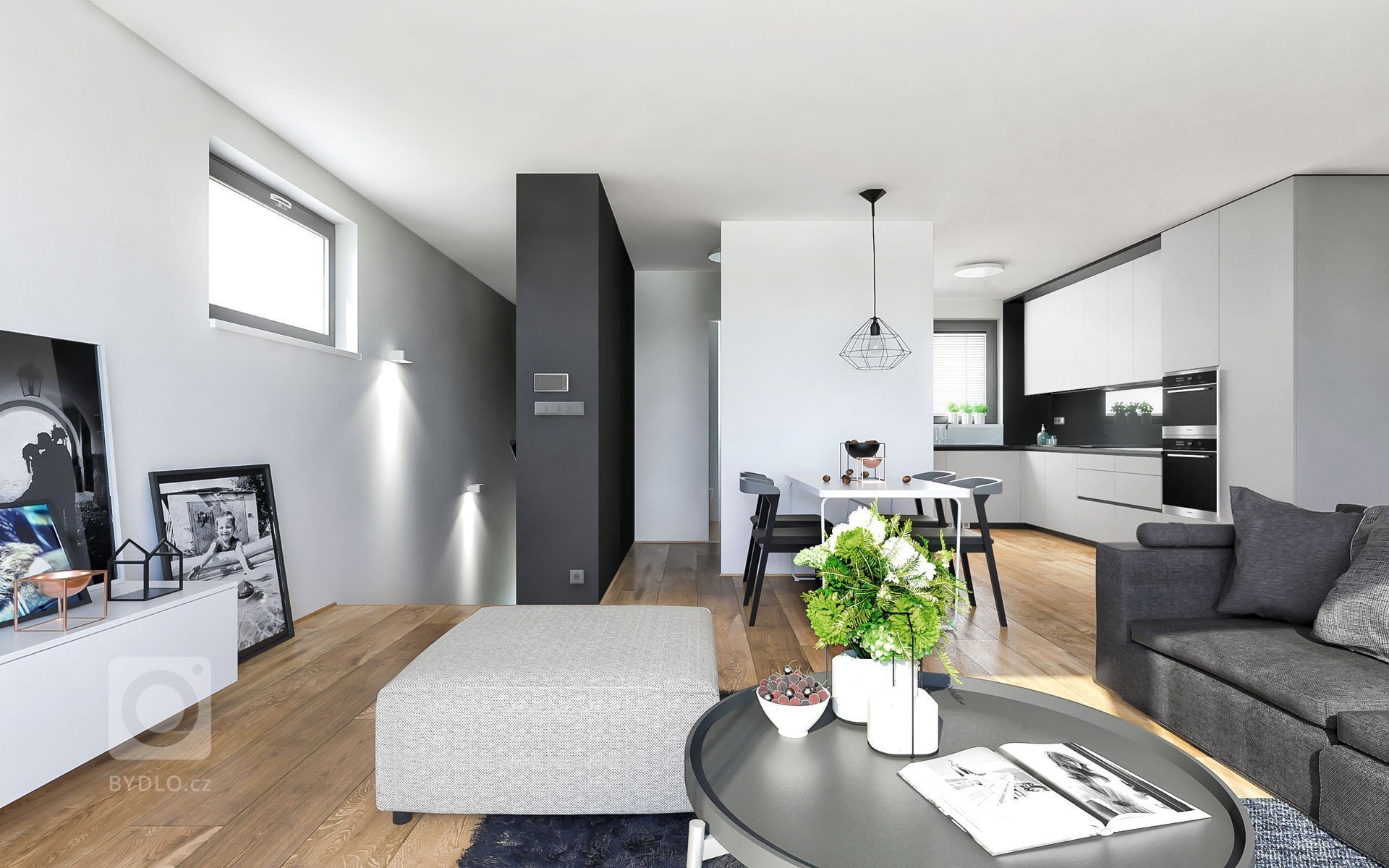 Minimalistický interiér bytu v severskom štýle je navrhnutý v&nbsp;neutrálnych odtieňoch antracitovej, jemne šedej a&nbsp;bielej farby v kontrastne s&nbsp…