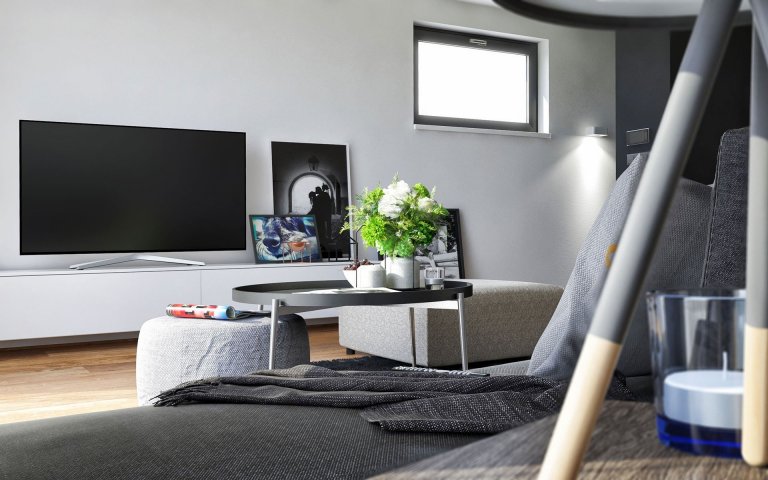 Minimalistický interiér bytu v severskom štýle je navrhnutý v&nbsp;neutrálnych odtieňoch antracitovej, jemne šedej a&nbsp;bielej farby v kontrastne s&nbsp…