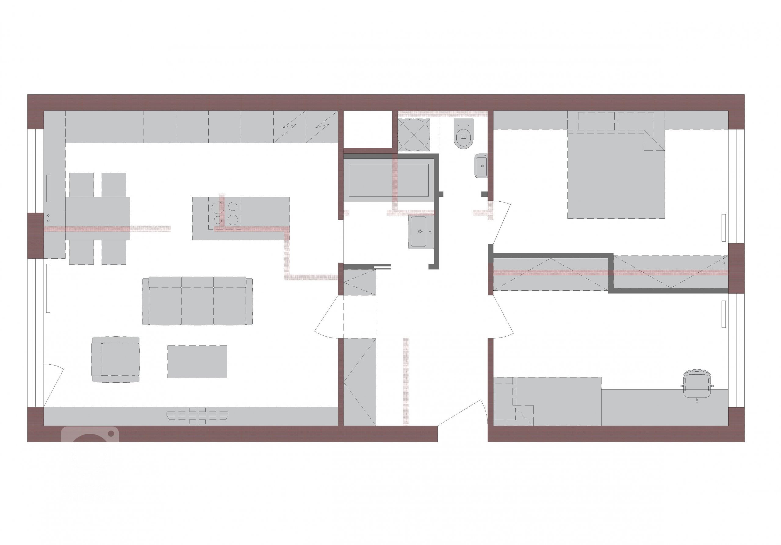 Změna dispozice a návrh interiéru panelákového bytu.
