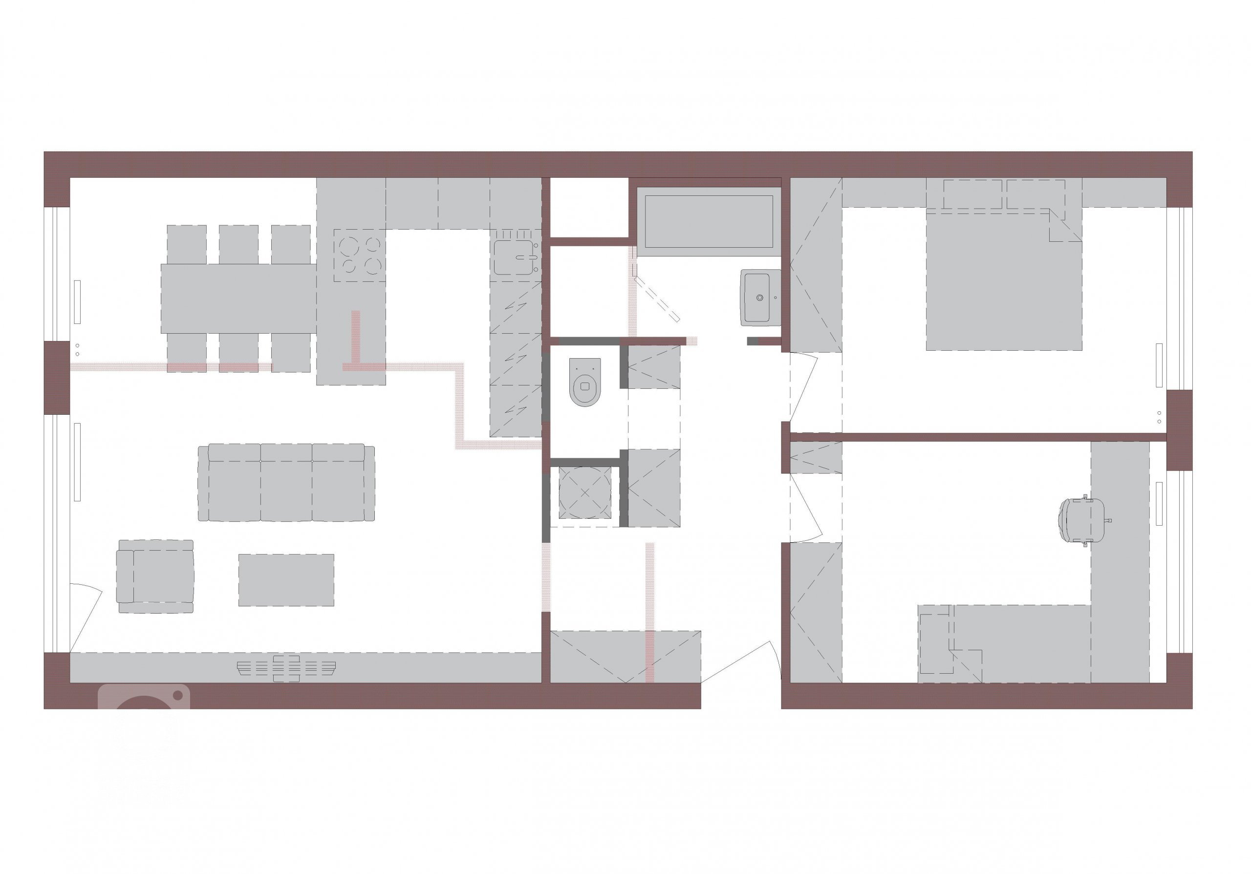 Změna dispozice a návrh interiéru panelákového bytu.
