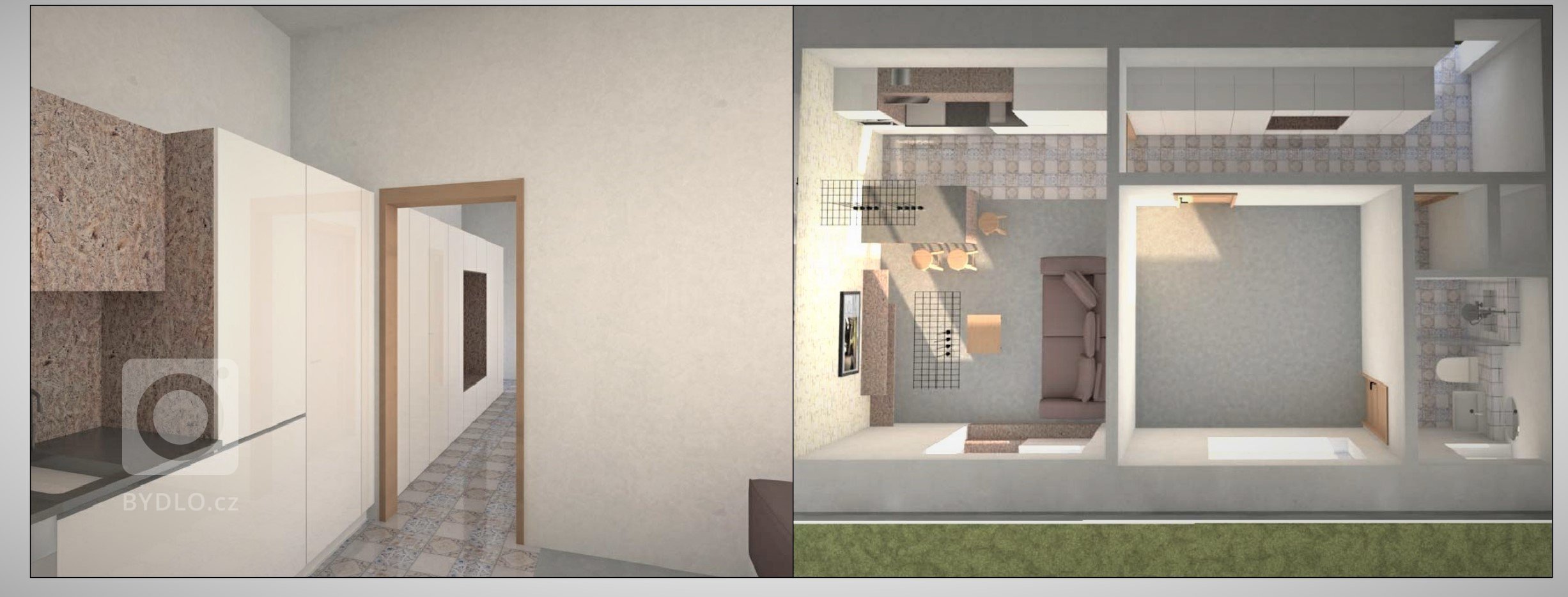 Změna dispozice a návrh interiéru nájemního bytu Dejvice.