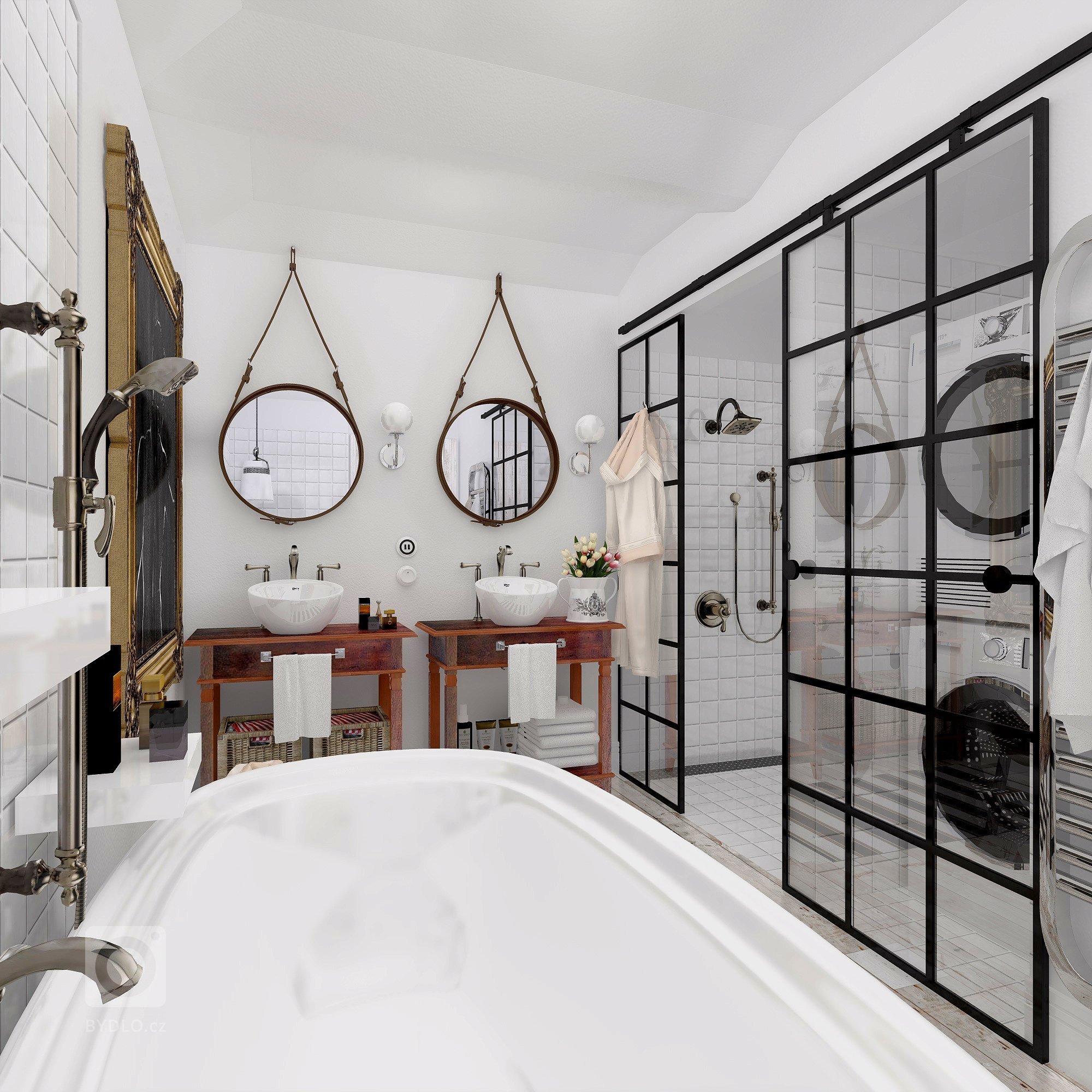 Koupelna do vesnického stavení s dotekem Provence či první republiky, takové bylo zadání investora.&nbsp;

Proto dvě tváře jednoho prostoru, kde v každém z…