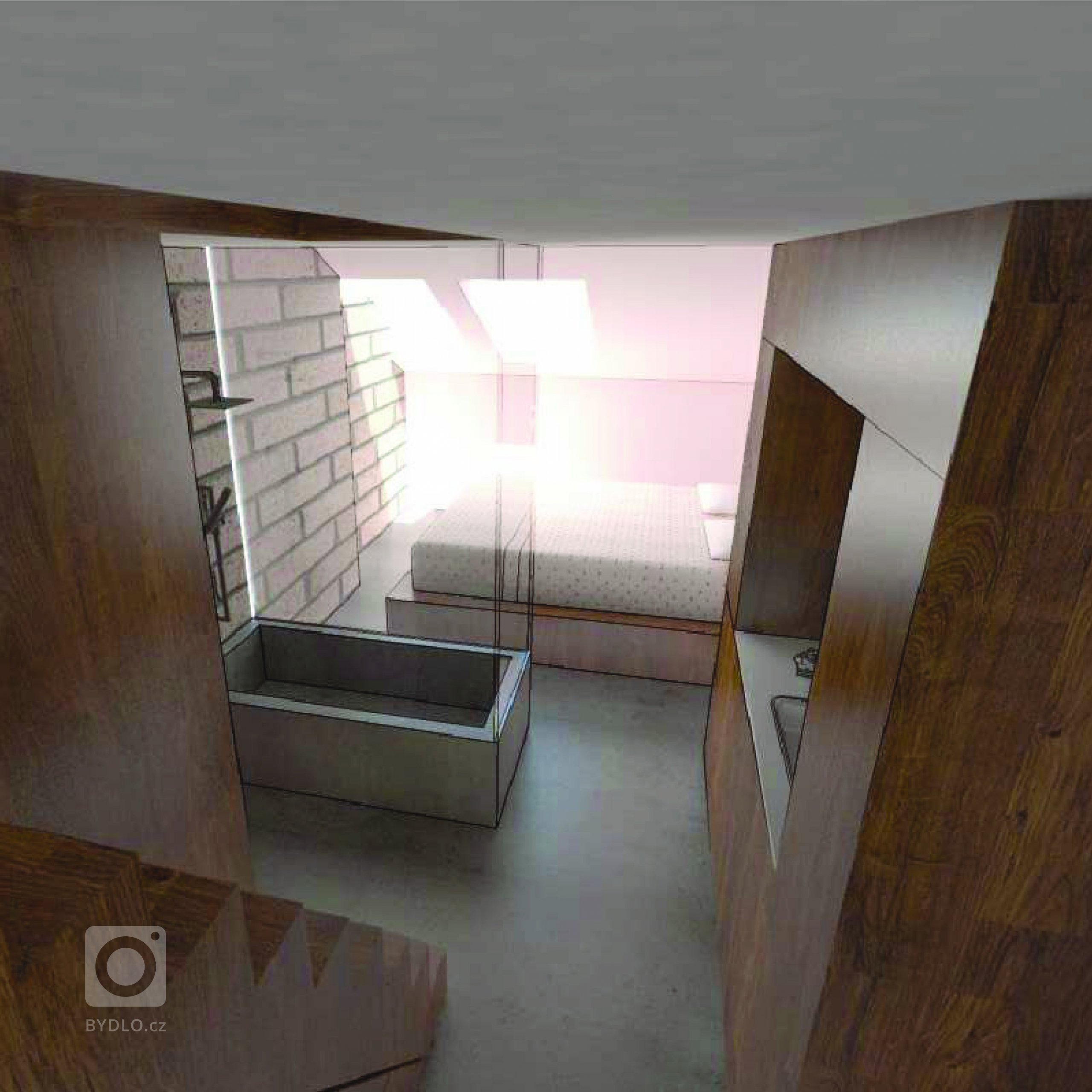 rekonstrukce malého podkrovního bytu, Praha
studie (2018)
