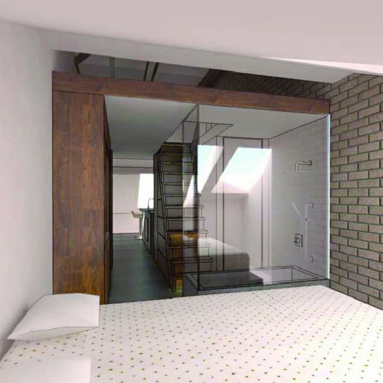 rekonstrukce malého podkrovního bytu, Praha
studie (2018)

