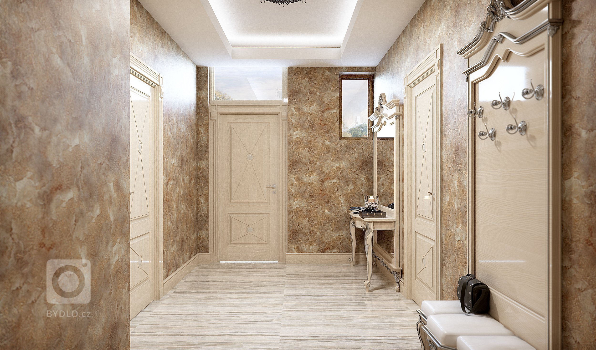 Privátní rezidence je řešená v klasickém stylu. Dřevěné obložení stěn "boiserie" přidává interiérům nádech luxusu, ale zároveň nepůsobí těžce díky…