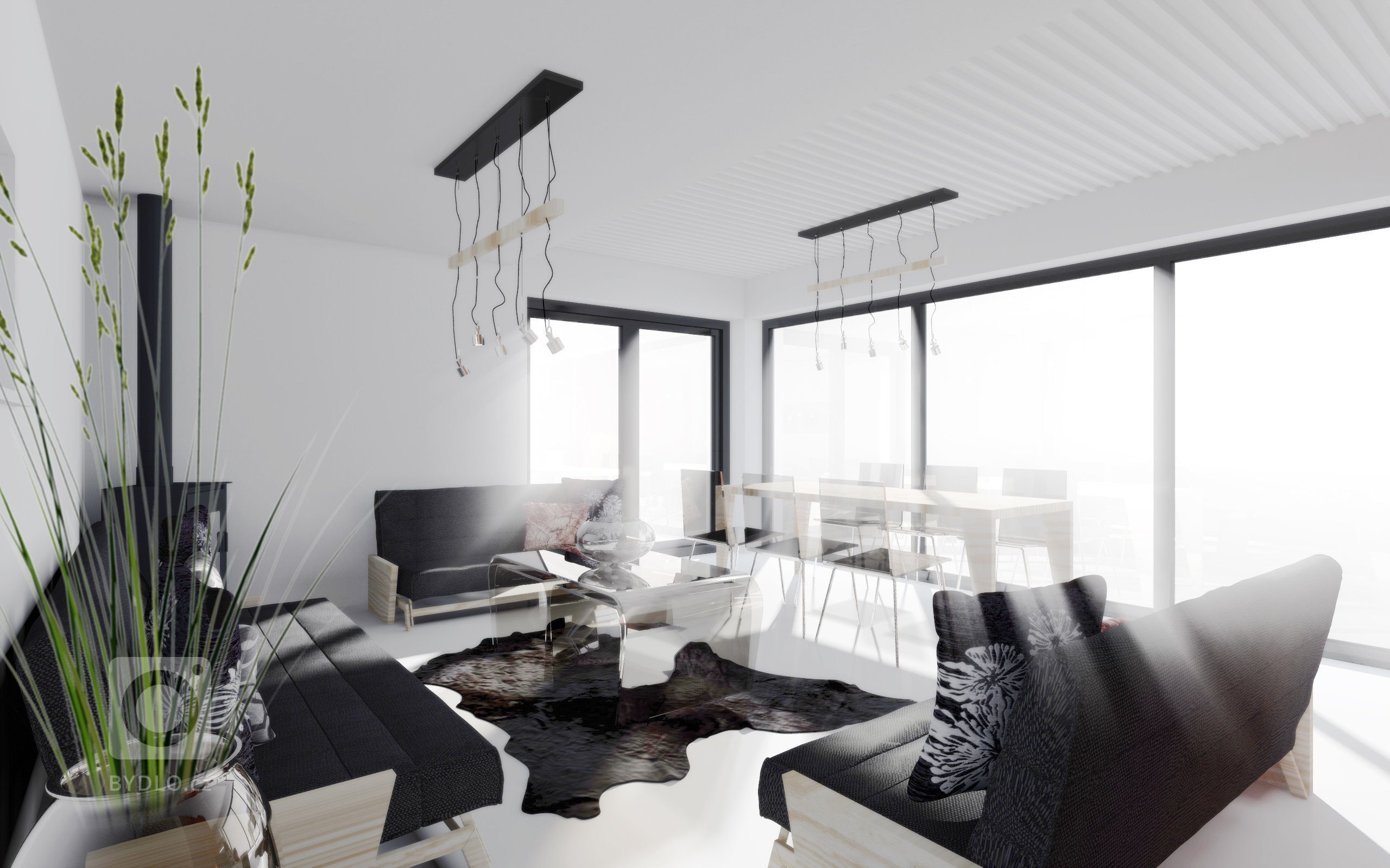 Obývací pokoj - výhled ven, na rybník