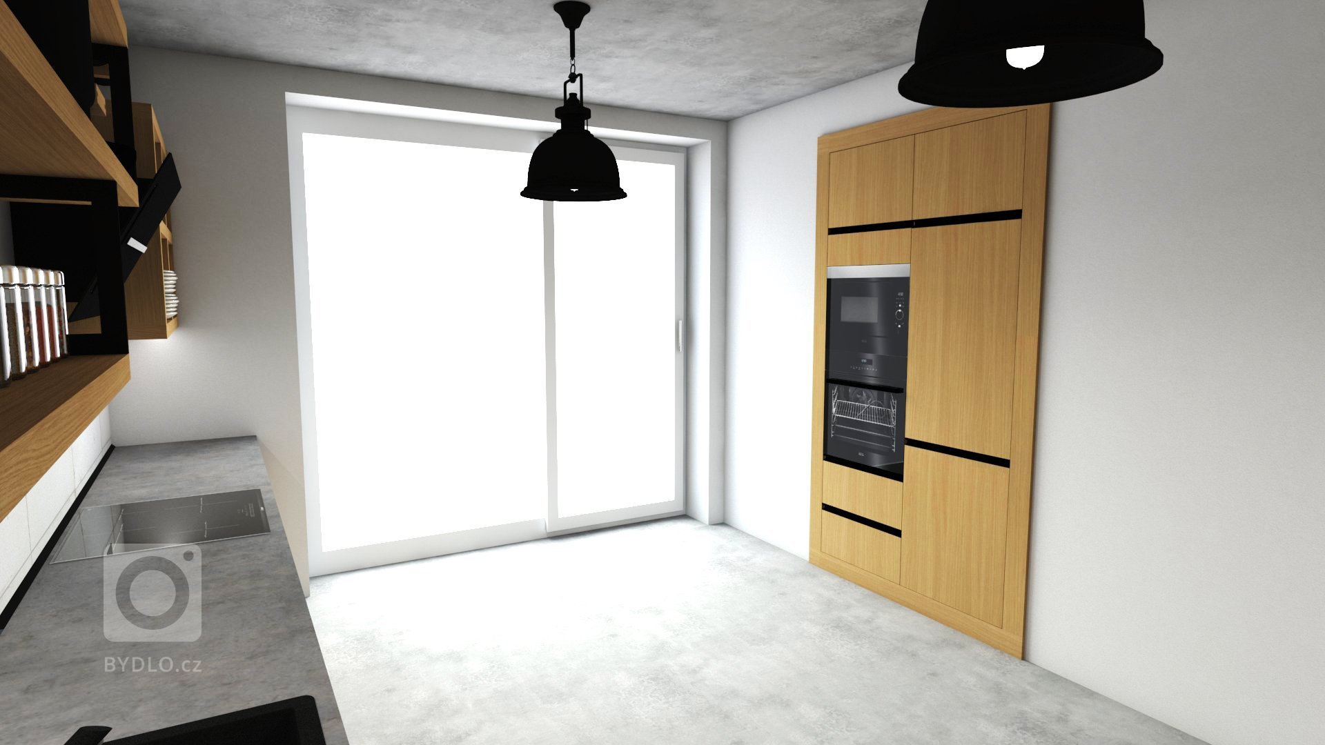 Na začátku to byla prázdná místnost s betonovým stropem a požadavkem klienta byla moderní kuchyně, která však bude do prostoru pasovat.

Do vizualizace jsme…