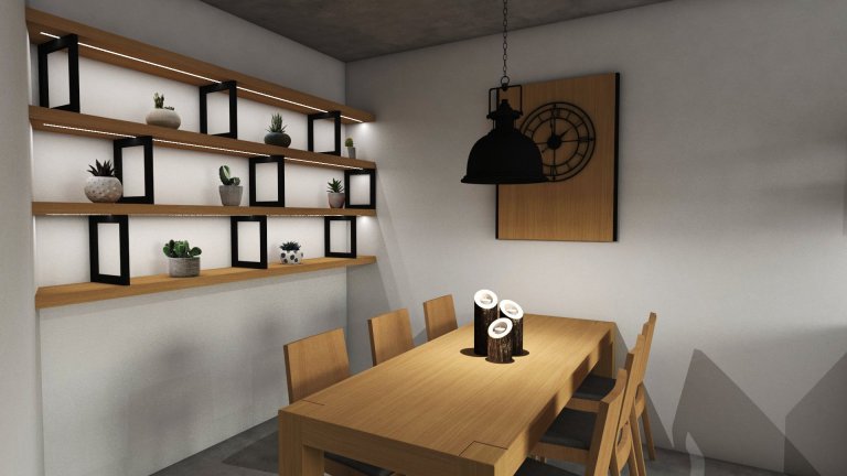 Na začátku to byla prázdná místnost s betonovým stropem a požadavkem klienta byla moderní kuchyně, která však bude do prostoru pasovat.

Do vizualizace jsme…