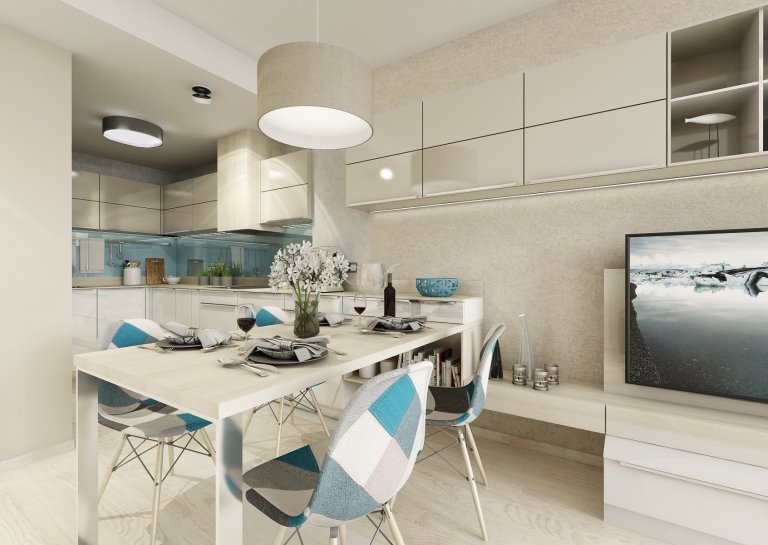 Brněnský byt je z&nbsp;většiny navržený v&nbsp;bílo-béžové kombinaci občas doplněné modrou a koňakovým dekorem dubu. V&nbsp;obývací části je kuchyňská linka…