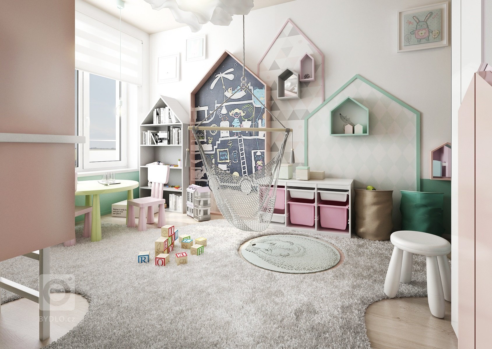 Do jednoho pokojíčku v&nbsp;bytě až patnáct domečků? Proč ne?! Jeden jako dětská postel a úkryt, další tvoří dvířka úložných prostor nebo rámy a rámečky…