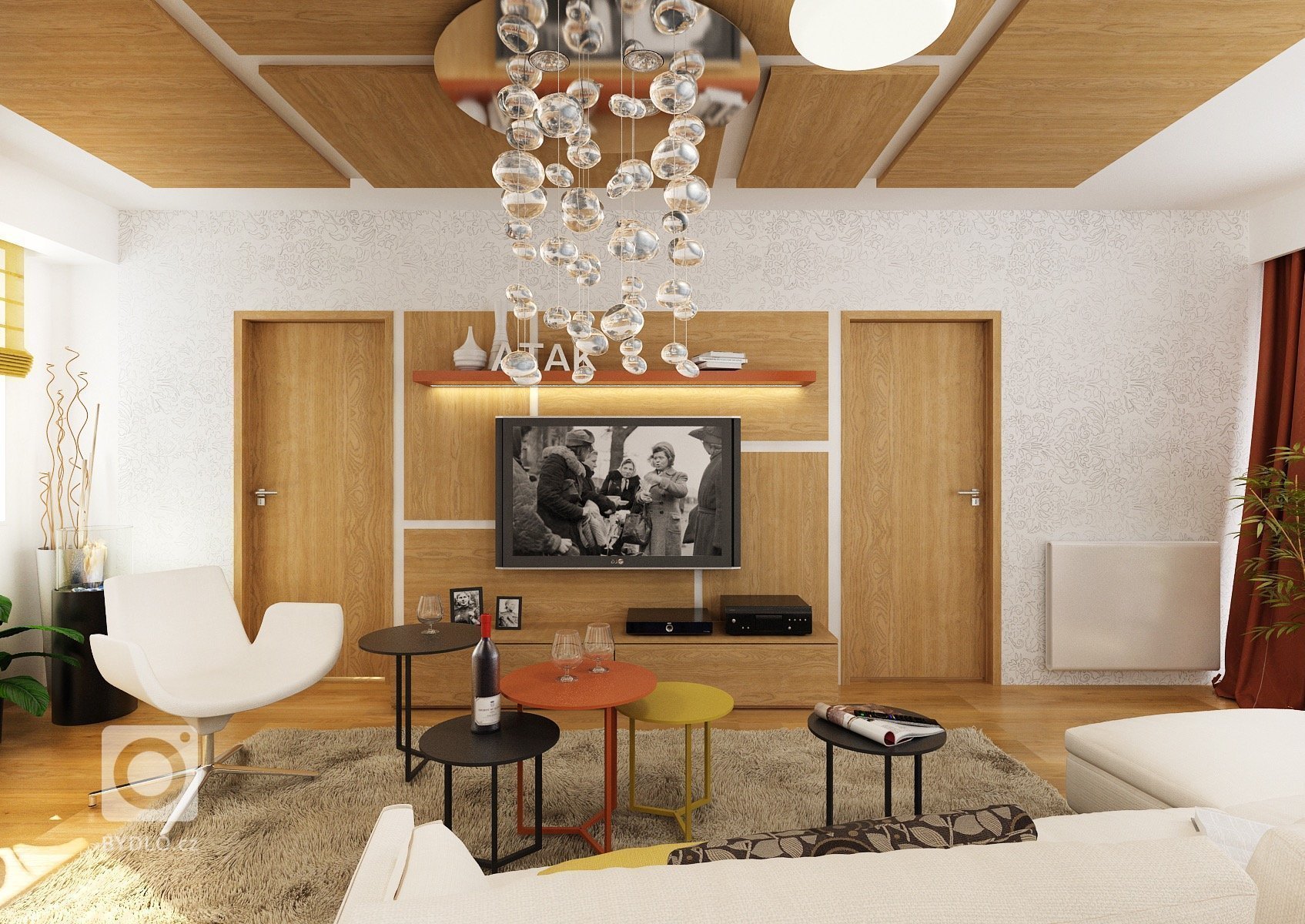 Kompletní řešení návrhu 3-pokojového bytu rodiny se dvěma dětmi. V obývacím pokoji je zajimavé použití více menších konferenčních stolků a dubového obkladu,…