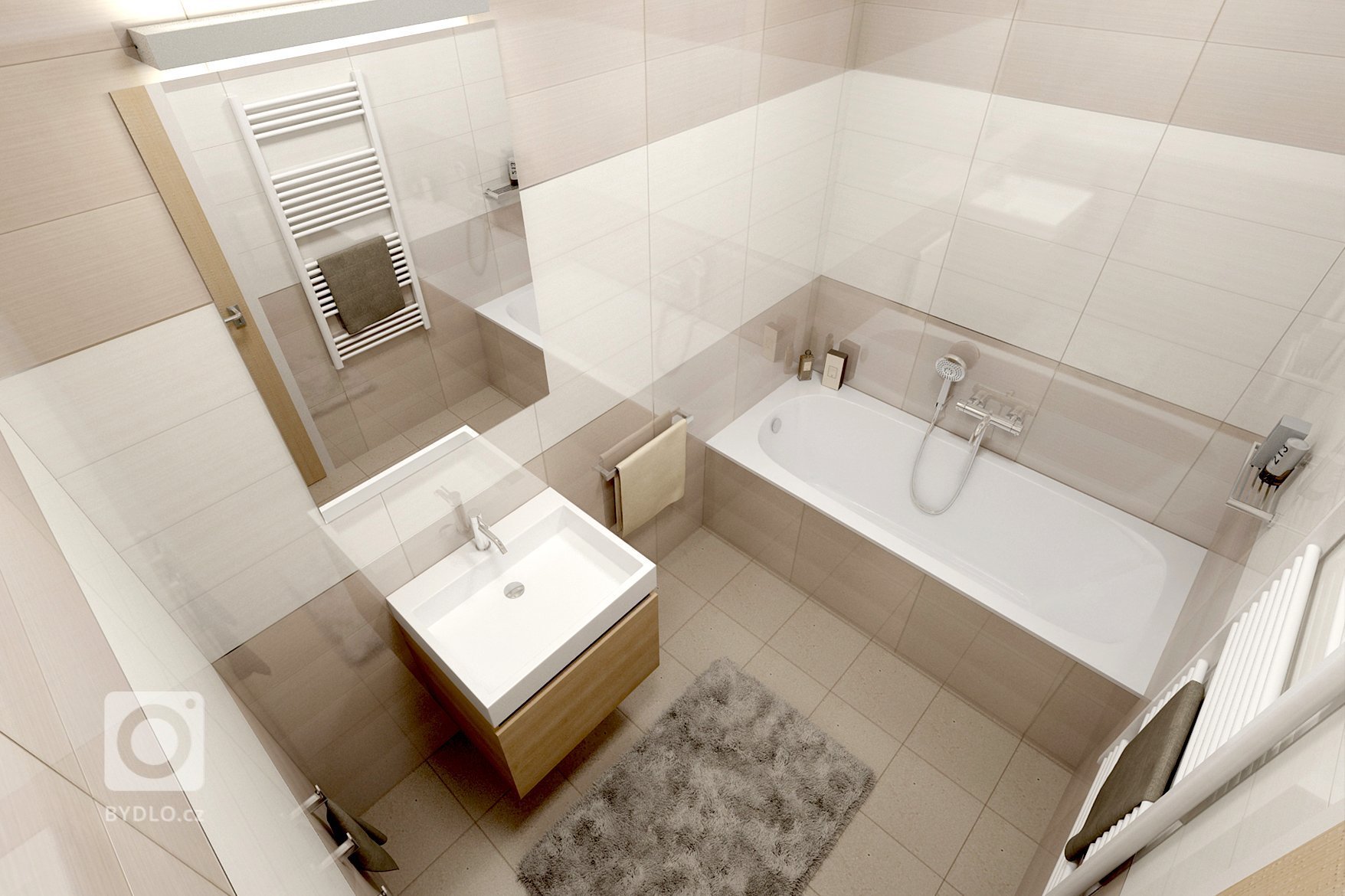 Komplet návrh bytu 2+kk . V&nbsp;interiéru se střídá světlý dřevodekor na vinylové podlaze s&nbsp;tmavším na nábytku. Dominantou obývacího pokoje jsou výrazné…