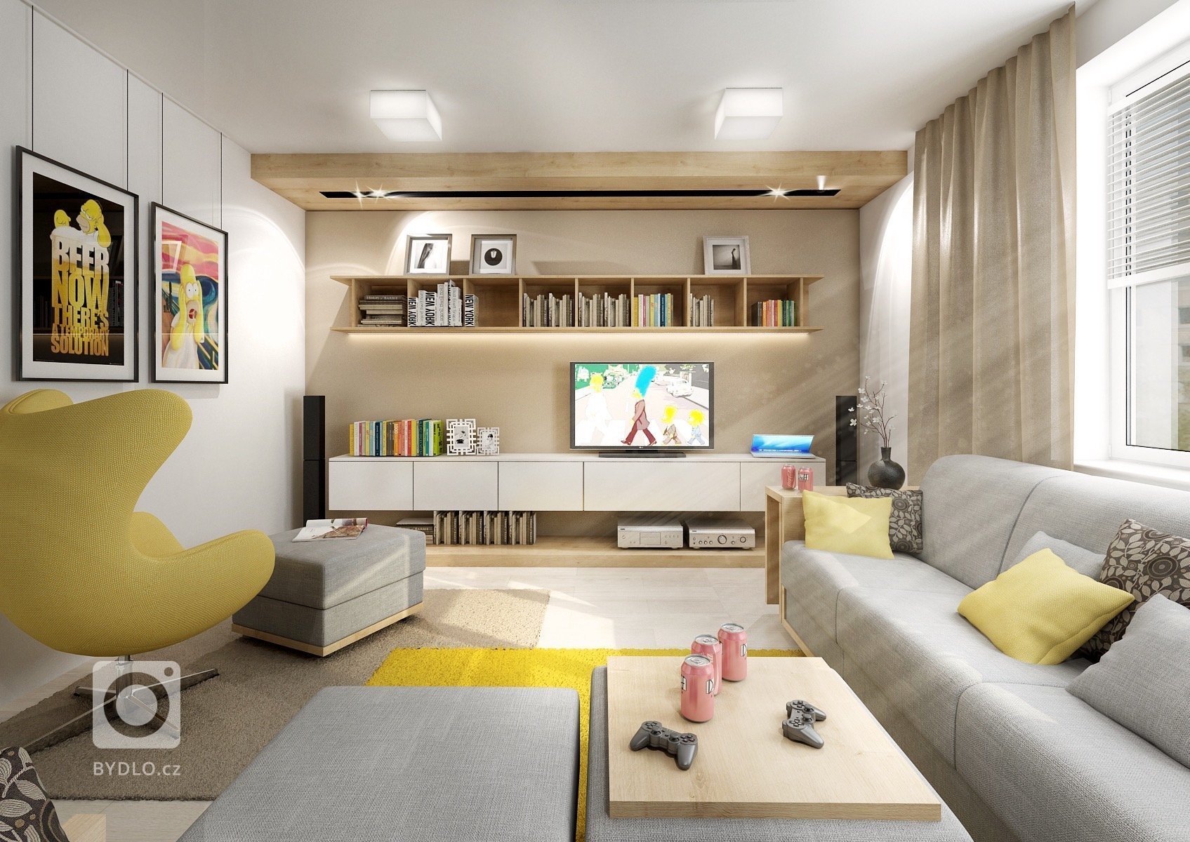 Obývací pokoj filmového fanouška ve variantách. Na běžné sledování je normální TV posazená na nábytku. Pro co nejkvalitnější filmový zážitek pak má majitel…