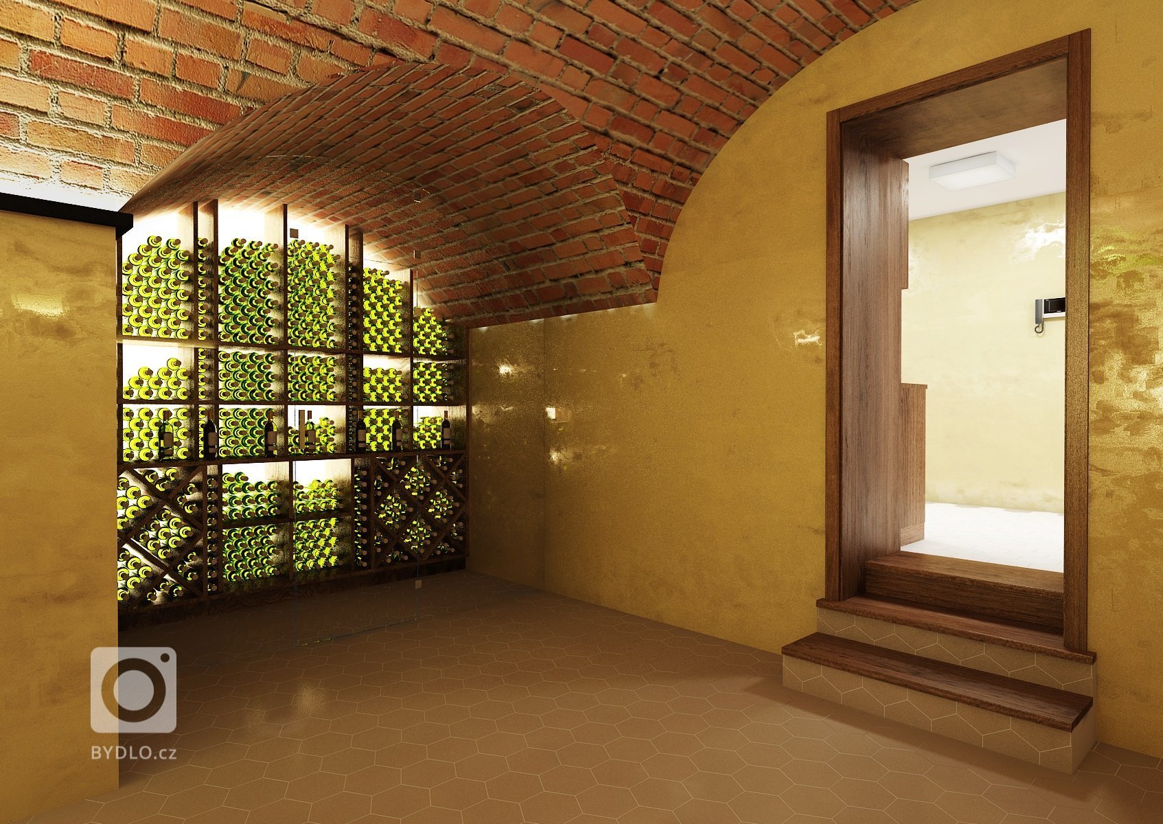 Pro změnu tu máme netradičně návrh interiéru domácího vinného sklepa ve dvou variantách. V každé z nich hrají hlavní roli jak jinak než vinné lahve s LED nasvícením, cihlová klenba a dubové masivní dřevo. V jedné z variant je použit místo odkrytých cihel na zdech benátský štuk.