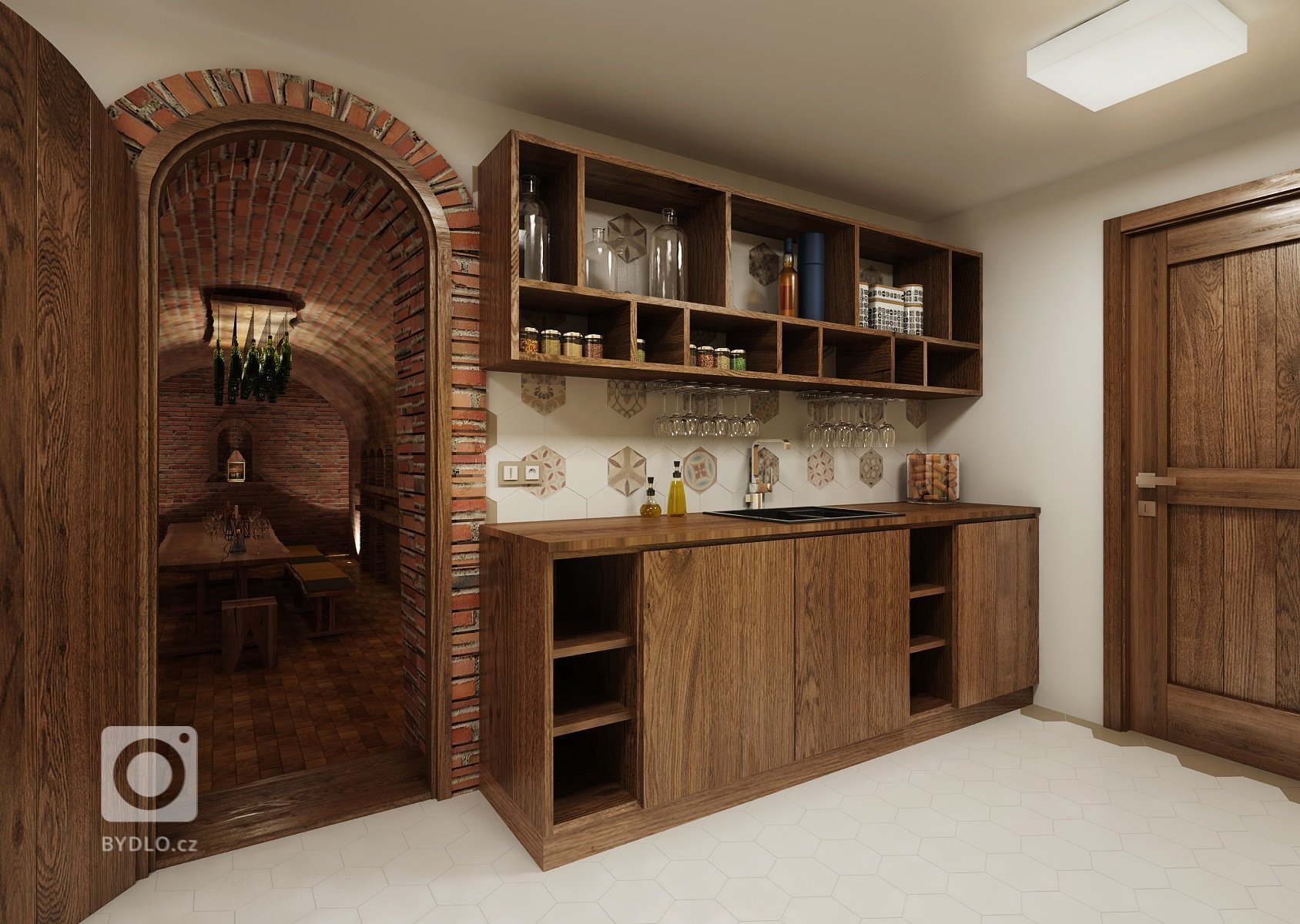 Pro změnu tu máme netradičně návrh interiéru domácího vinného sklepa ve dvou variantách. V každé z nich hrají hlavní roli jak jinak než vinné lahve s LED nasvícením, cihlová klenba a dubové masivní dřevo. V jedné z variant je použit místo odkrytých cihel na zdech benátský štuk.