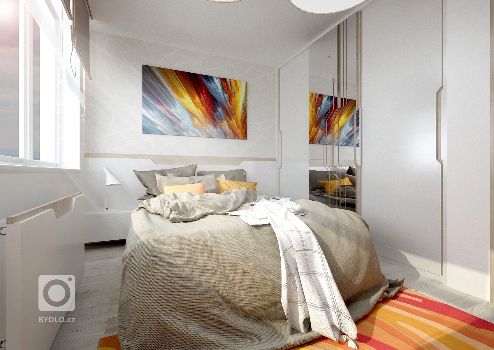 Barevný byt v&nbsp;novostavbě, kde skoro každá místnost má jinou doplňkovou barvou. Základ se nese v&nbsp;bílé, hnědé a šedé. V&nbsp;obývacím pokoji zaujme…