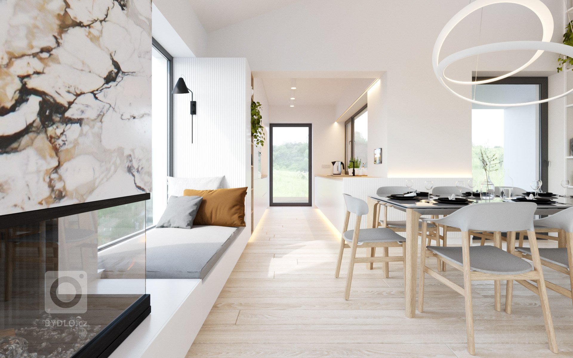 Interiér rodinného domu ve svahu na okraji Berouna s výhledem na celé město.&nbsp;

Klienti za námi přišli před zahájením výstavby domu, proto jsme mohli…