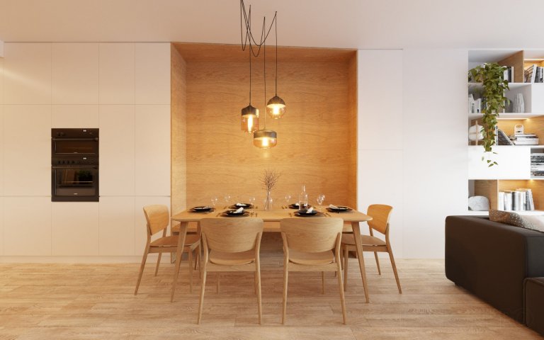 Klient za námi přišel s návrhem od kuchyňského studia, který však ignoroval fakt, že v obývacím pokoji byly dvě šachty (bílé masivní sloupy s rozvody). Našim…