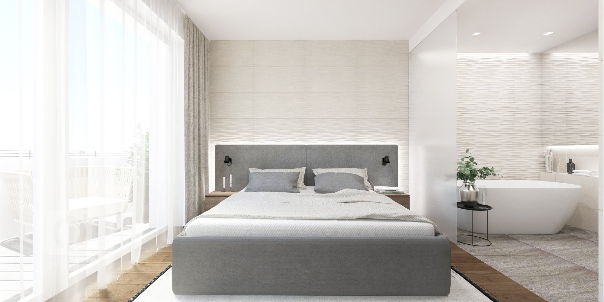 Minimalistický interiér s kontrastom dreva a mramoru.&nbsp;&nbsp;
