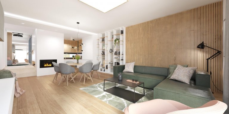 Náš&nbsp;projekt z kategórie rodinných domov sme poňali veľmi elegantne a vzdušne. V interiéri prevládajú farebné akcenty v odtieňoch zelenej a ružovej, ktoré…