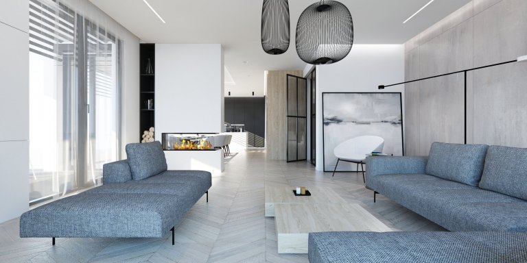 Minimalistický interiér rodinného domu,&nbsp;vyjadřuje touhu po volném prostoru s minimem nábytku.&nbsp;Čisté linie, jemné barvy, žádné vzory a jasné tvary.…