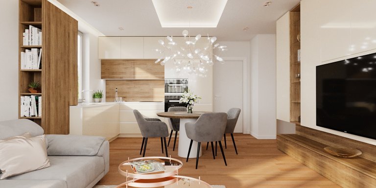 Elegantný byt v zemitých farbách.&nbsp;Dôležitou úlohou, ktorá súvisela s požiadavkou na jednoduchý čistý interiér, bolo vytvoriť dostatok úložných priestorov.…