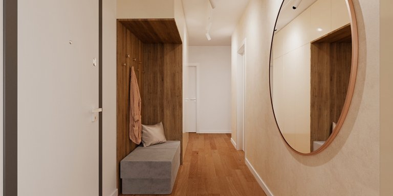 Elegantný byt v zemitých farbách.&nbsp;Dôležitou úlohou, ktorá súvisela s požiadavkou na jednoduchý čistý interiér, bolo vytvoriť dostatok úložných priestorov.…