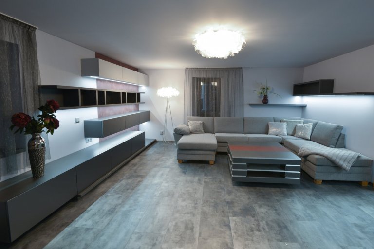 Celkový pohled na nový design obývacího pokoje.