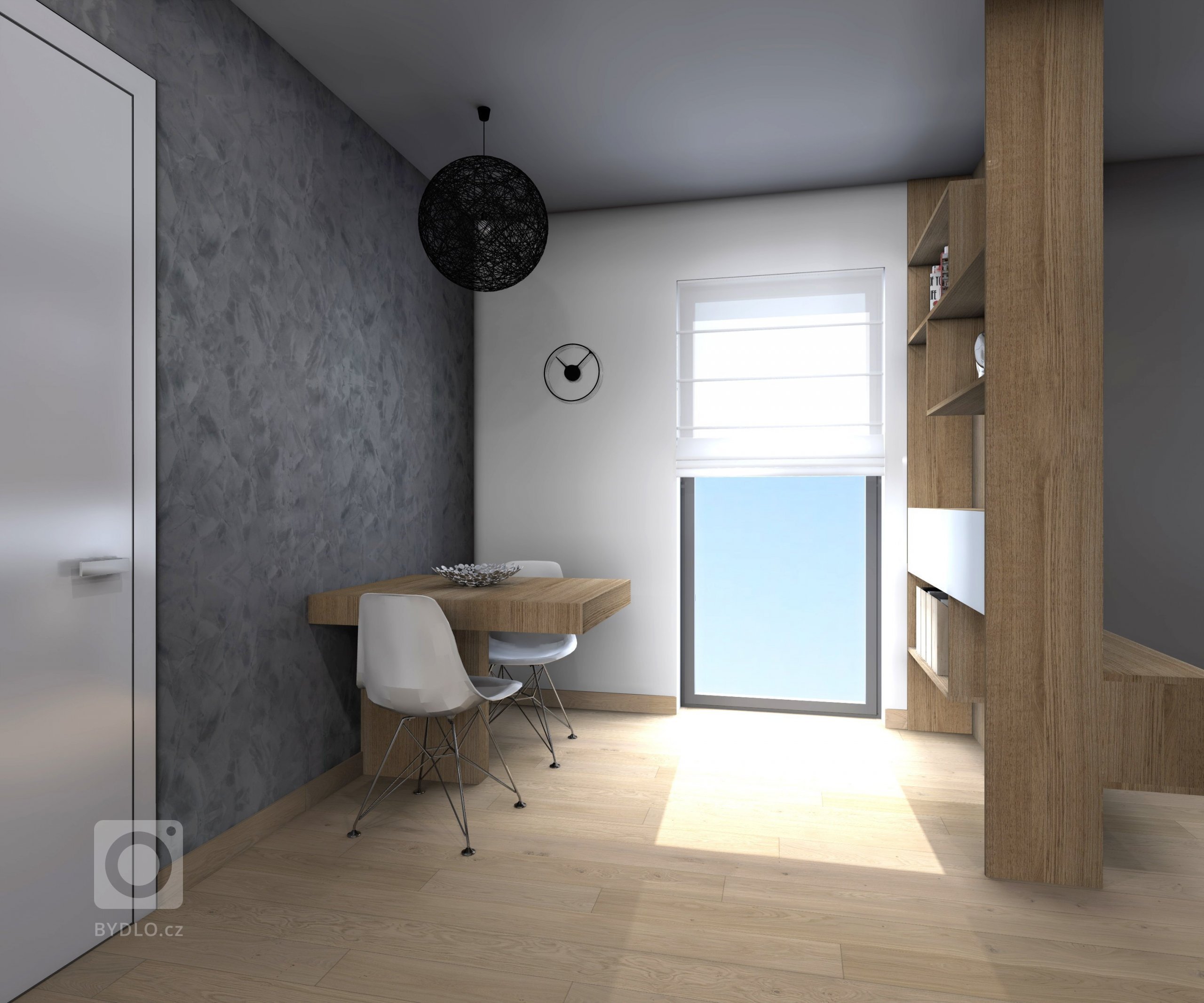 Obývací pokoj s kuchyní a pracovním koutkem