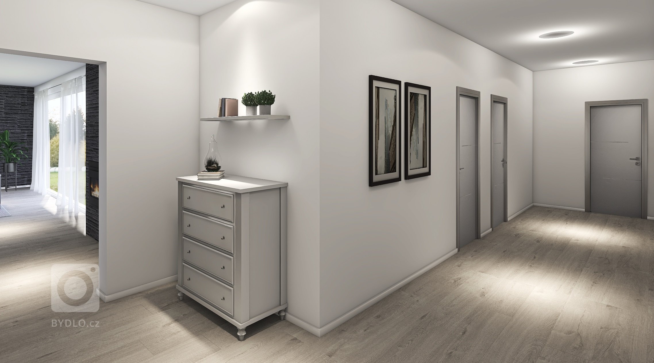 Moderní bungalov o dispozicích 5+kk s velkou terasou a saunou. Dominantou je prostorný obývací pokoj s kuchyňským koutem s velkou prosklenou plochou (HS portál…