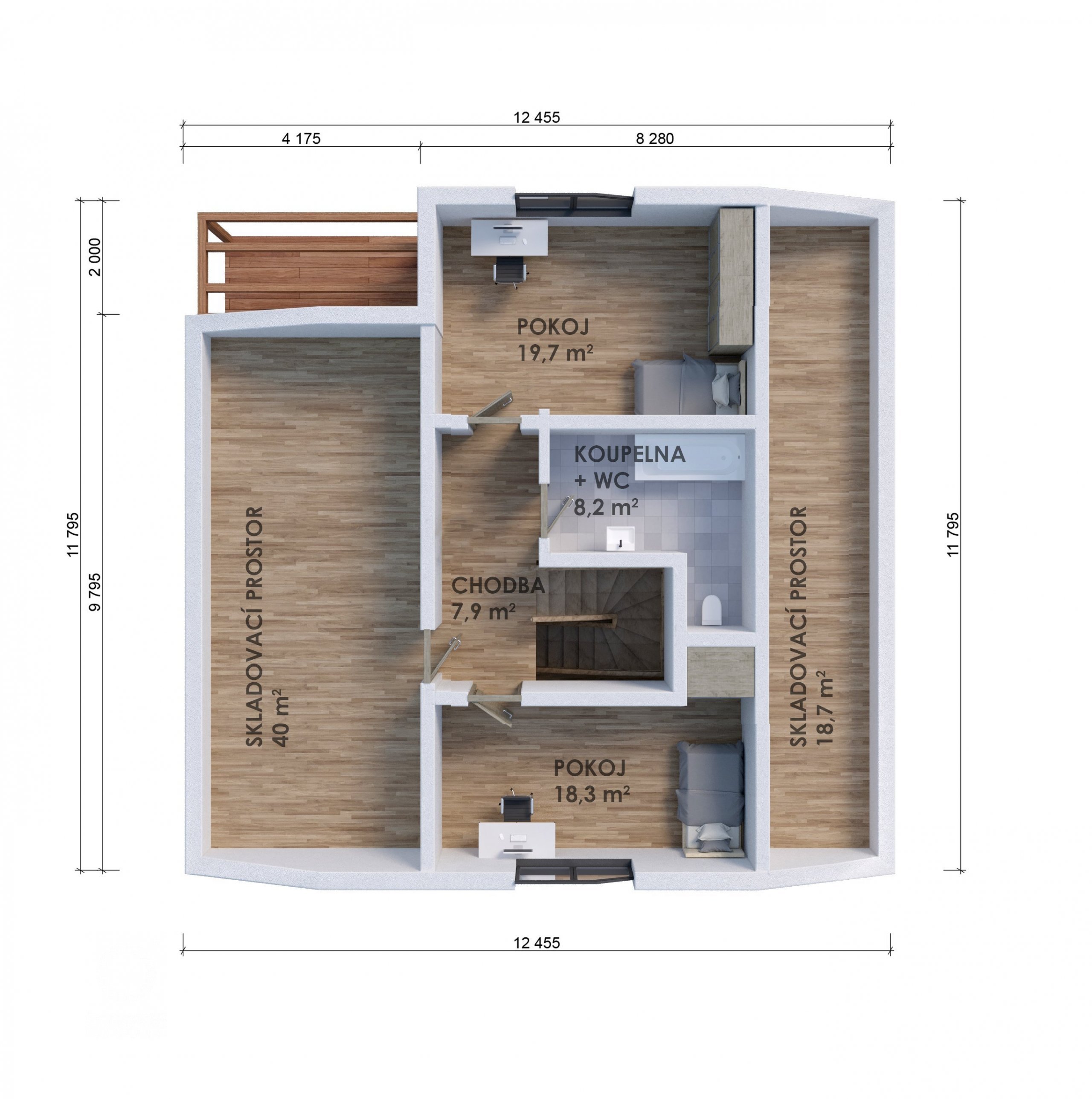 Patrová dřevostavba navržená v difuzně otevřené konstrukci. Prostorný dům je vhodný pro čtyř až pětičlennou rodinu. V&nbsp;přízemí se nachází velký obývací…