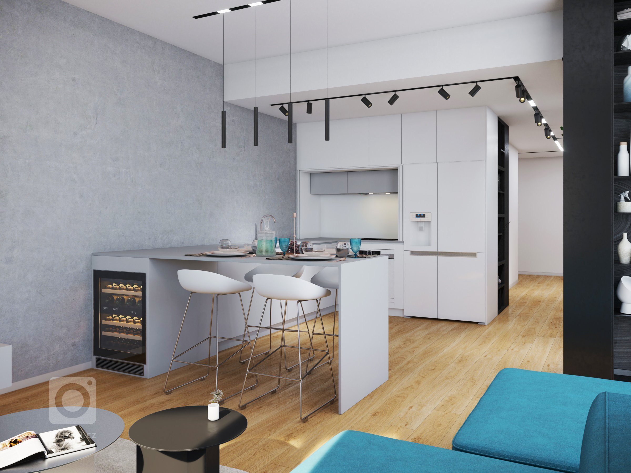 Kuchyňa s obývačkou v SKY PARKU , stavba navrhnutá ZAHA HADID.&nbsp;

interiér pre aktívného klienta s dominanciou minimalistického prevedenia s výraznou…