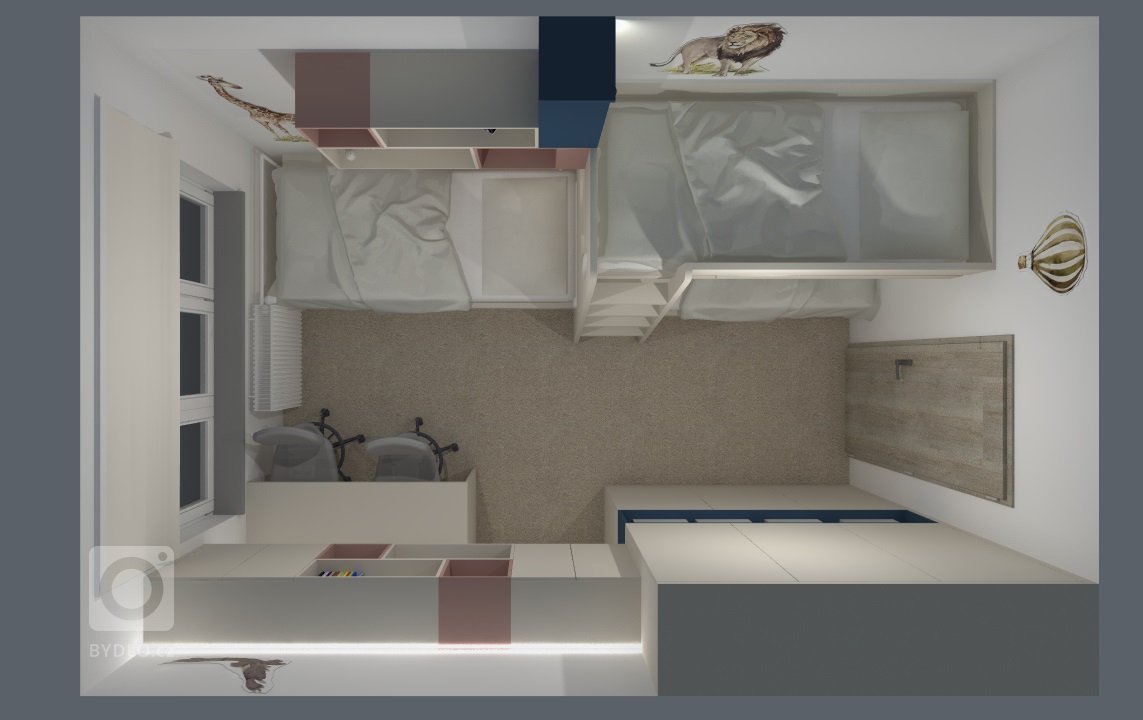 Návrh dětského pokoje pro tři děti. Pokoj není příliš velký a musely se vejít&nbsp;tři postele, úložné&nbsp;prostory na oblečení a&nbsp;hračky&nbsp;a také…