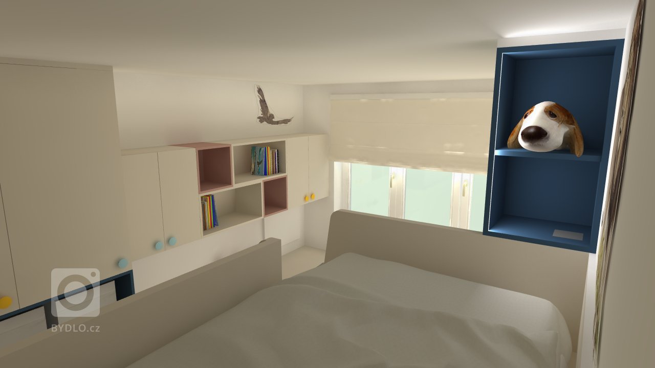 Návrh dětského pokoje pro tři děti. Pokoj není příliš velký a musely se vejít&nbsp;tři postele, úložné&nbsp;prostory na oblečení a&nbsp;hračky&nbsp;a také…