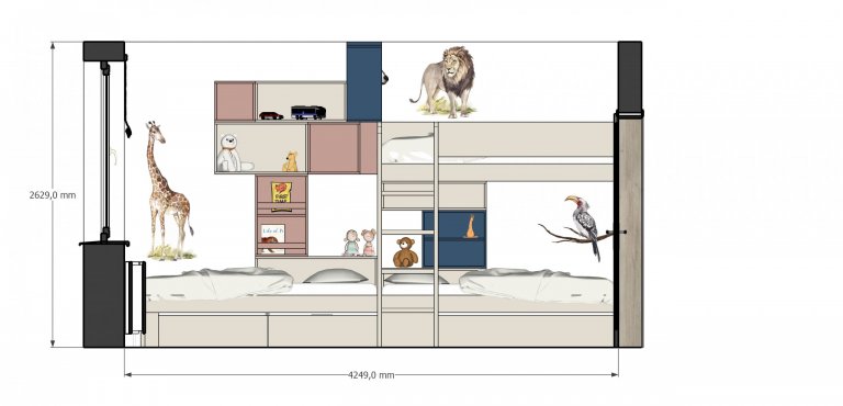 Návrh dětského pokoje pro tři děti. Pokoj není příliš velký a musely se vejít&nbsp;tři postele, úložné&nbsp;prostory na oblečení a&nbsp;hračky&nbsp;a také…