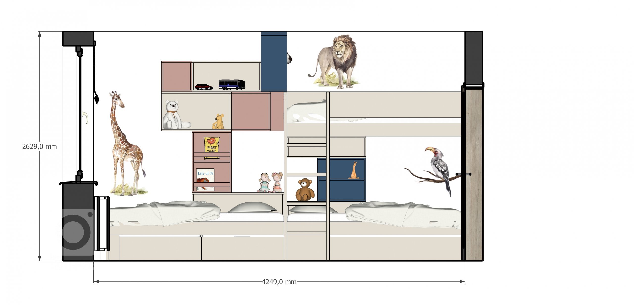 Návrh dětského pokoje pro tři děti. Pokoj není příliš velký a musely se vejít&nbsp;tři postele, úložné&nbsp;prostory na oblečení a&nbsp;hračky&nbsp;a také…