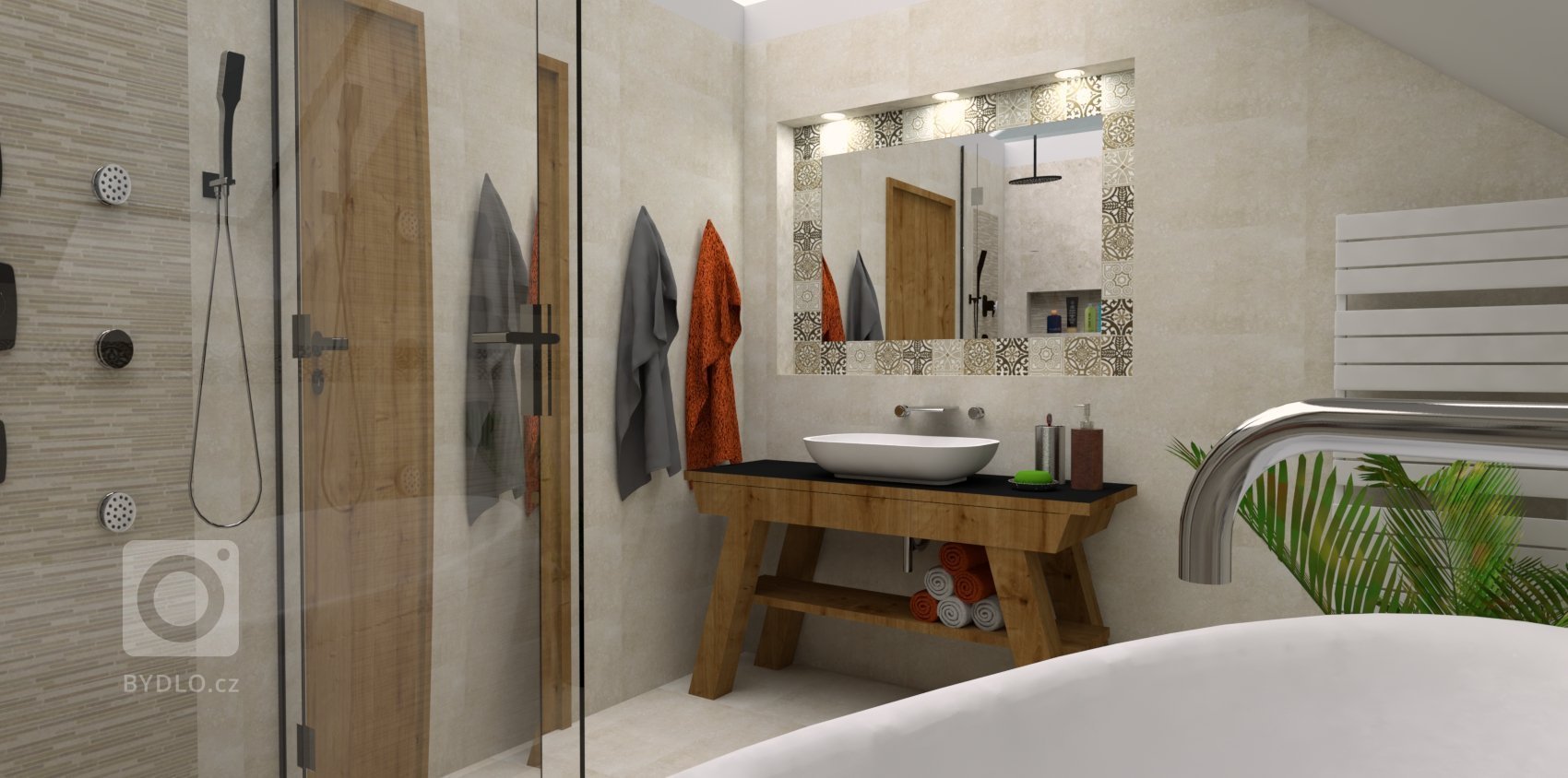 Moderní koupelna ve venkovském stavení