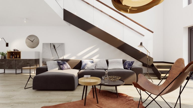 Hlavní obytný prostor je srdce domova, právě proto jej s klienty tvoříme nejčastěji. Tento je v domě na malé vesnici, s klasickou sedlovou střechou, zvenku…