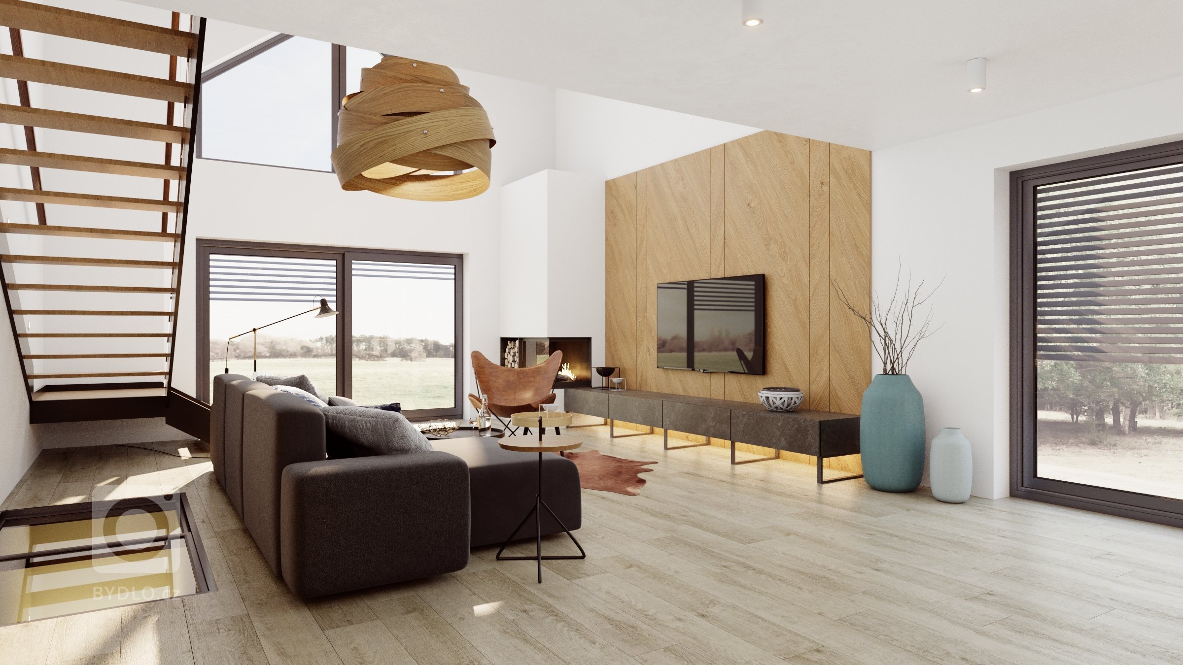 Hlavní obytný prostor je srdce domova, právě proto jej s klienty tvoříme nejčastěji. Tento je v domě na malé vesnici, s klasickou sedlovou střechou, zvenku…