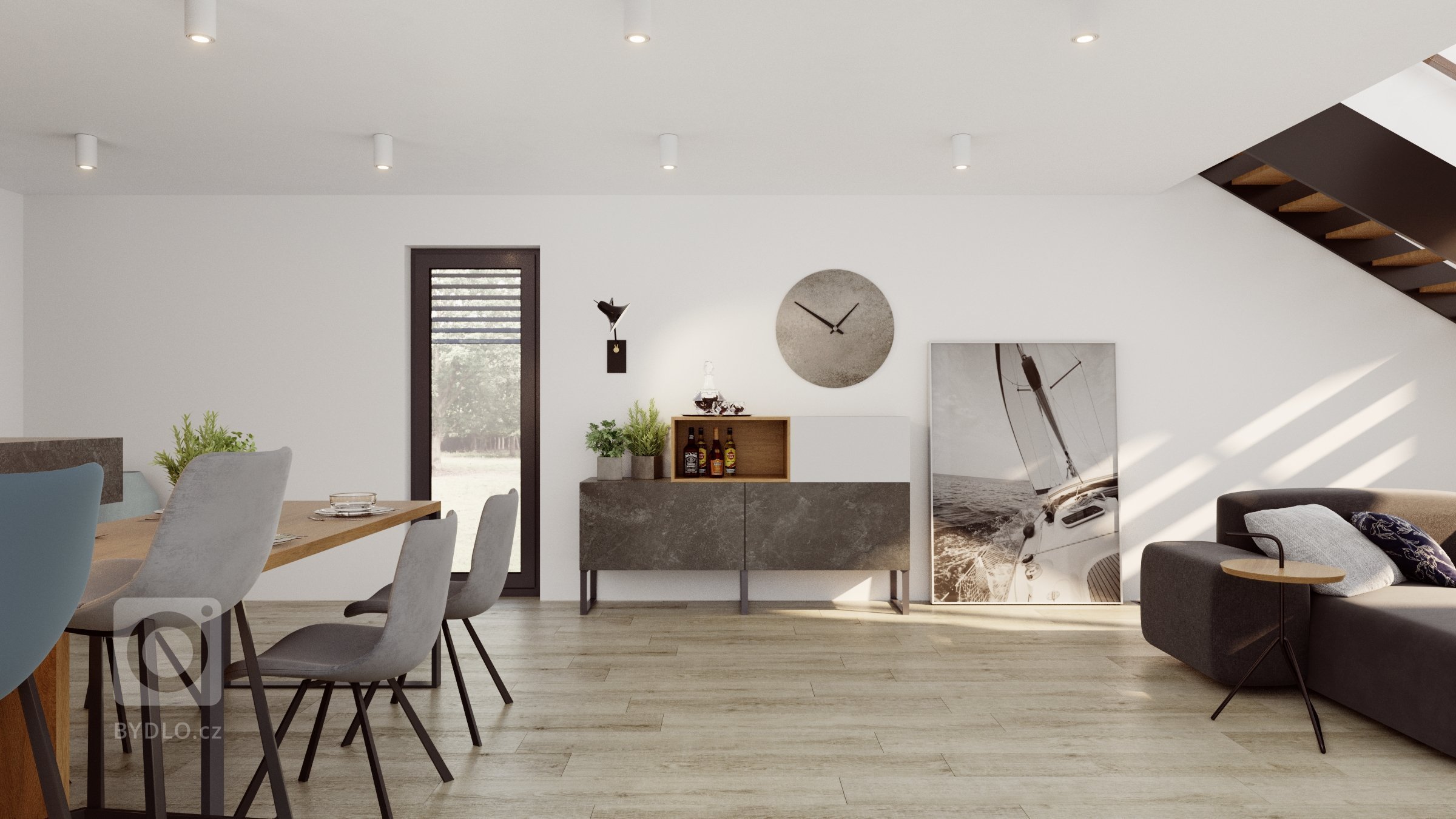 Hlavní obytný prostor je srdce domova, právě proto jej s klienty tvoříme nejčastěji. Tento je v domě na malé vesnici, s klasickou sedlovou střechou, zvenku…