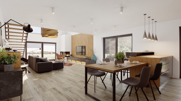 Hlavní obytný prostor je srdce domova, právě proto jej s klienty tvoříme nejčastěji. Tento je v domě na malé vesnici, s klasickou sedlovou střechou, zvenku…