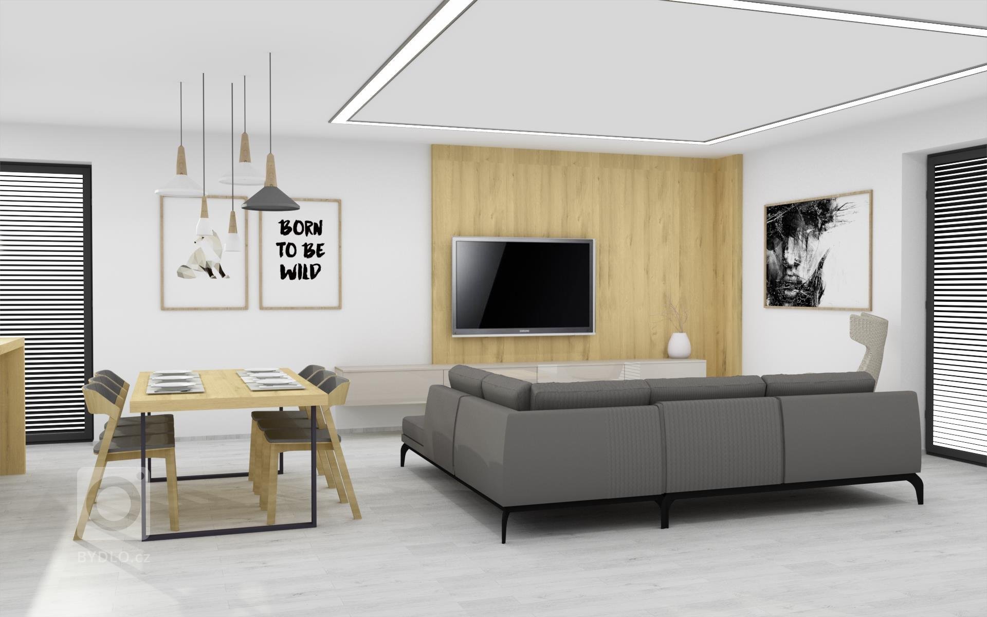 Ukázka zpracované vizualizace interiéru vybaveného dle INTERIOR CONCEPTU HANÁK. Kuchyňská linka ELITE sladěná s obývacím pokojem v kombinaci laku champagne a…