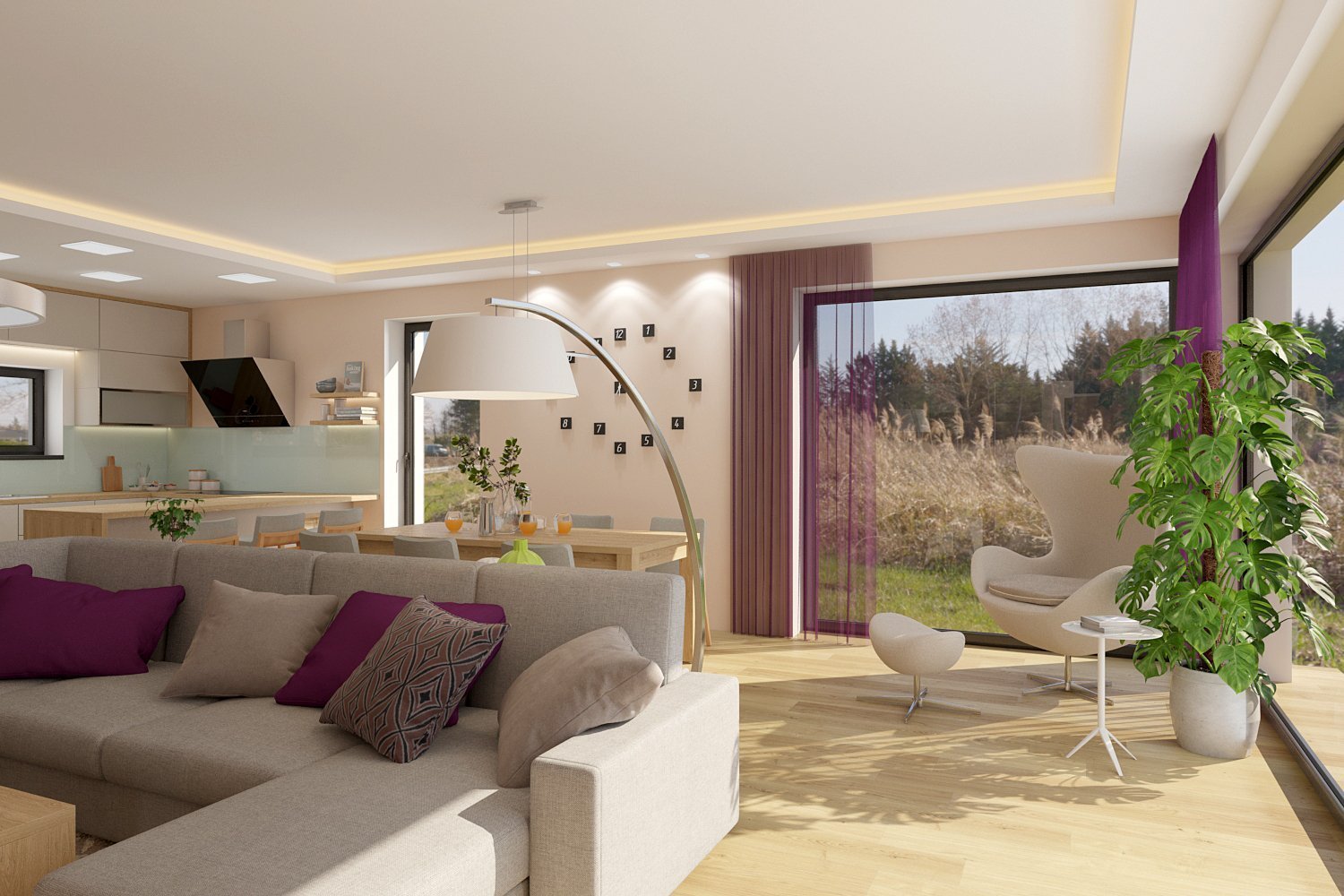 Čtecí koutek s výhledem do zahrady.