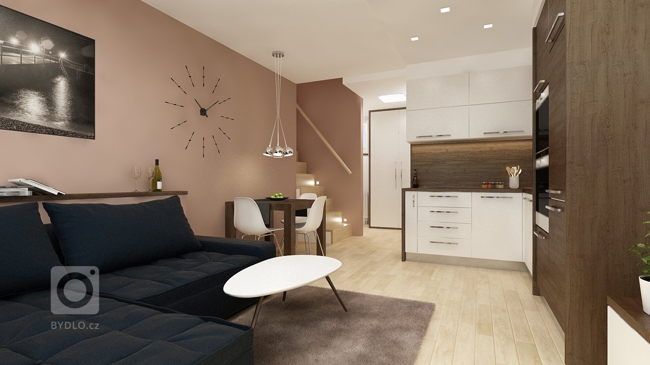 Byt se skládá z&nbsp;ložnice a obývacího prostoru. V hlavním obývacím prostoru na sebe navazují tři funkční zóny &nbsp;- kuchyňský kout, jídelní prostor a…